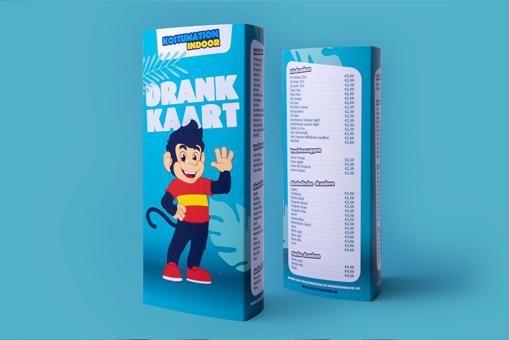 huisstijl drankkaart ontwerp indoor pretpark kostumation