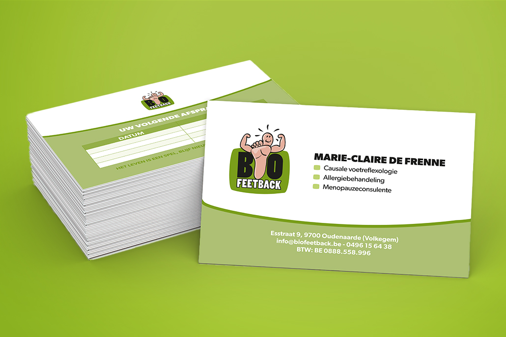 visitekaartjes afsprakenkaartjes biofeetback ontwerp rebranding